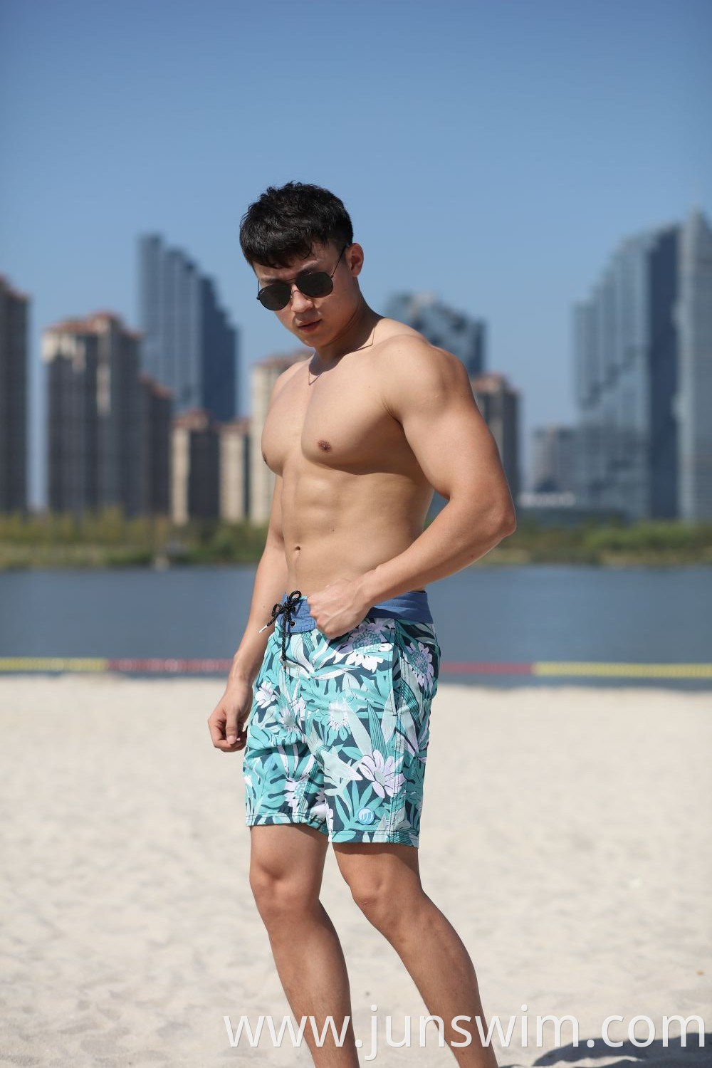 4way Stretch Fabric 160GSM Digital Print Fitted Waistband Quick Dry Man's Swimming Short Boardshort